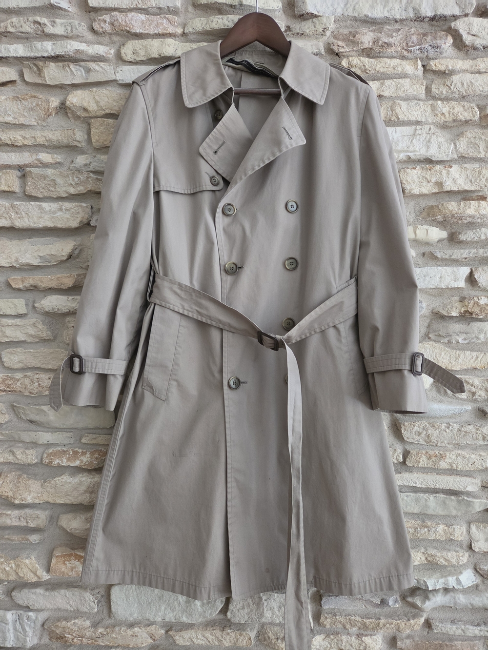 London Fog Taupe Double-Breasted Trench Coat with Belt